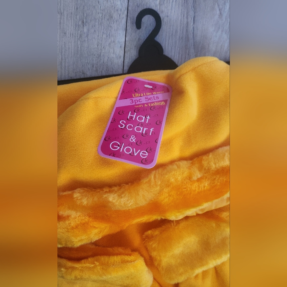 Ultra Lite Warm Stylish 3pc Mustard Yellow Scarf, Hat, and Glove Set - Picture 2 of 4